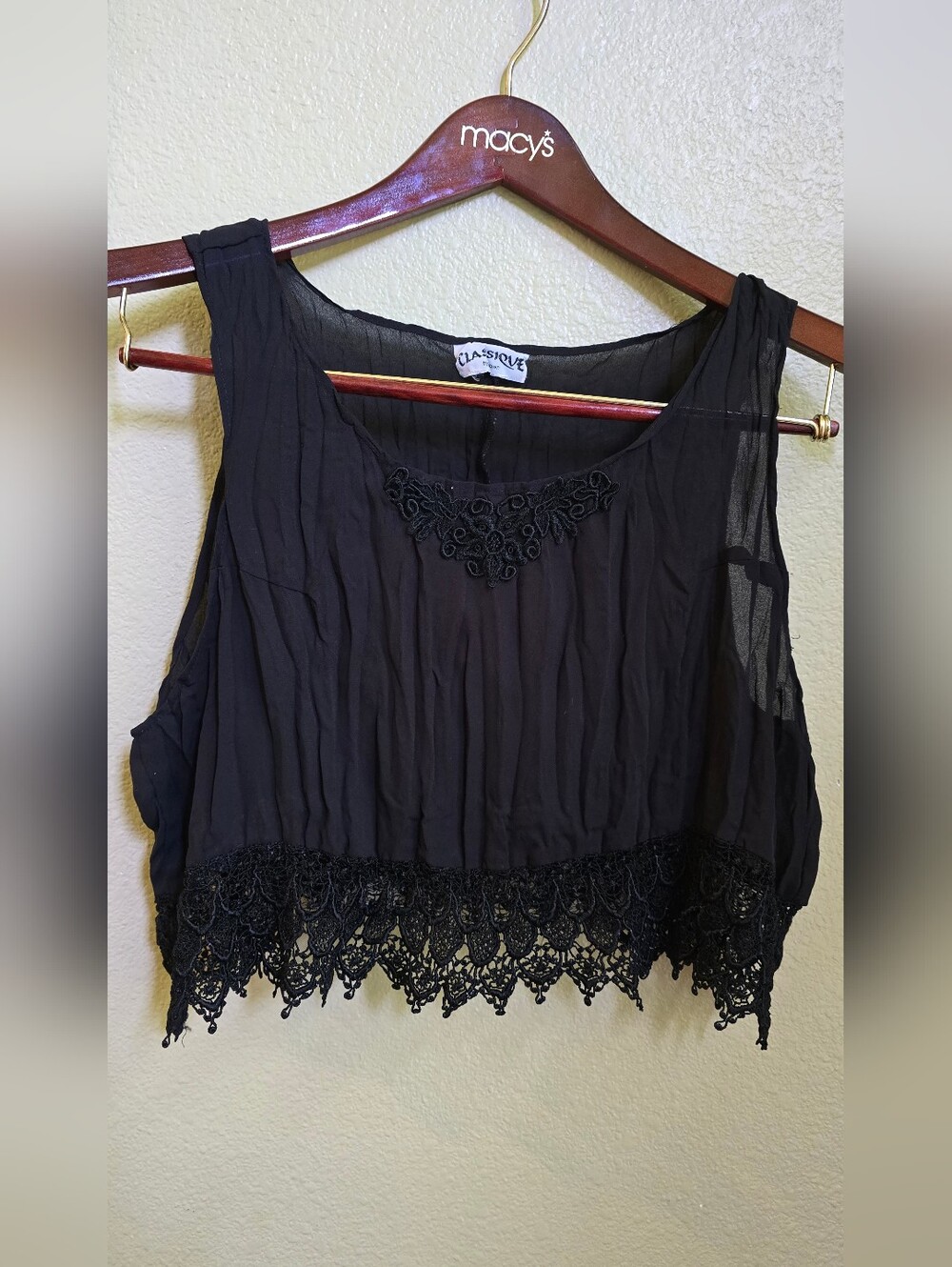 Black Lace Trim Sleeveless Tank Top Crop Top